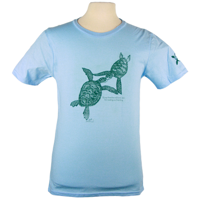 Turtles Embrace design on Men's Slim Fit Organic t-shirt in Light Blue