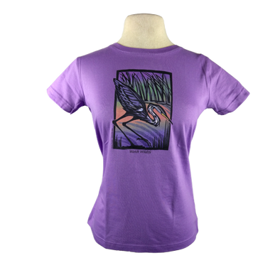 Great Blue Heron design on Women's Soft Relaxed Fit t-shirt in Lavender