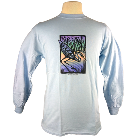 Great Blue Heron design on Men's Longsleeve shirt in Light Blue