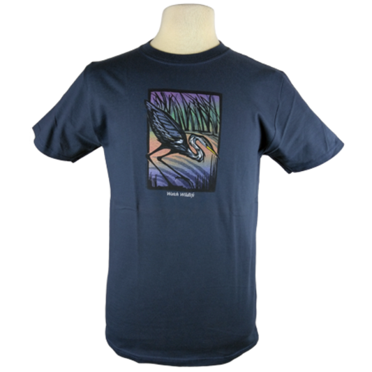 Great Blue Heron design on Men's Slim Fit Organic t-shirt in Pacific Blue