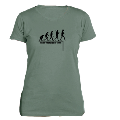 Watch Where You're Going on Women's Soft Slim Fit Organic t-shirt in Blue Sage