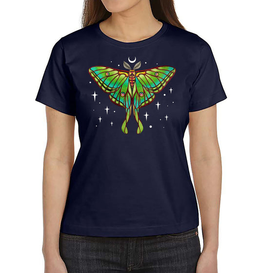 Moon Luna Moth Women's T-Shirt on Navy Blue