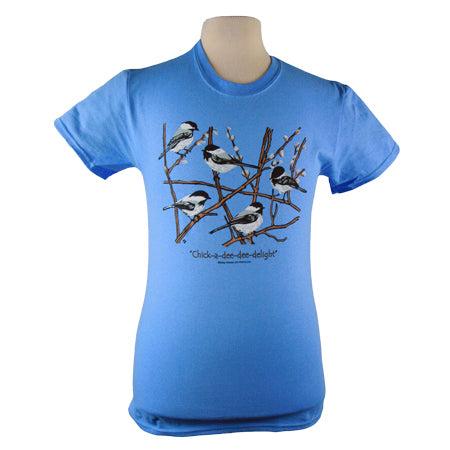 Chickadees T Shirt Birds Birdwatching in Unisex Carolina Blue Heavyweight Cotton