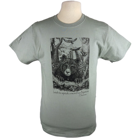Bear Wonder Black Bear Light Green T-Shirt with Thoreau Quote
