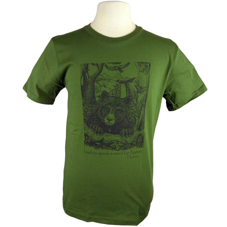 Bear Wonder Black Bear Green Organic T Shirt with Thoreau Quote