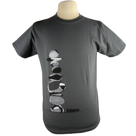 Cairn Yoga Nature Rock Stacking T Shirt Balance in Charcoal Grey Organic