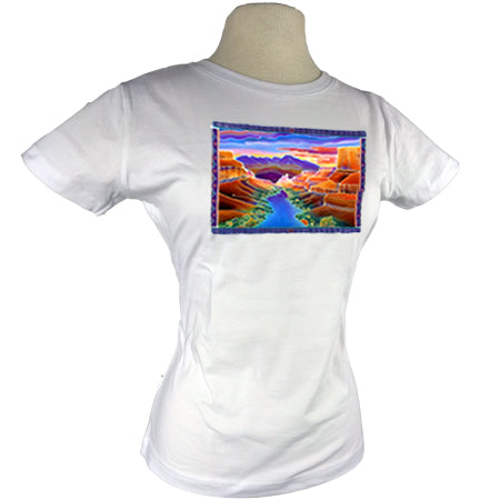 Canyon Sunrise Nature Grand Canyon T Shirt Colorful Design in Women's White Cotton