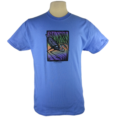 Great Blue Heron design on Men's Heavyweight t-shirt in Carolina Blue
