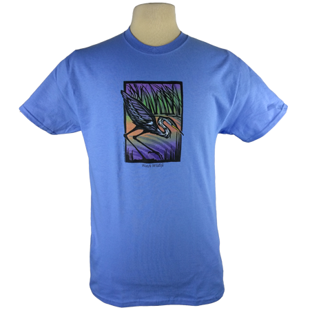 Great Blue Heron design on Men's Heavyweight t-shirt in Carolina Blue