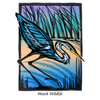 Detail of Great Blue Heron design, featuring a heron in a colorful marsh at sunset with text encouraging people to "Watch Wildlife."