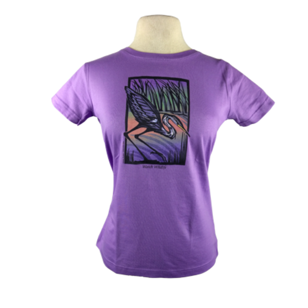 Great Blue Heron design on Women's Soft Relaxed Fit t-shirt in Lavender