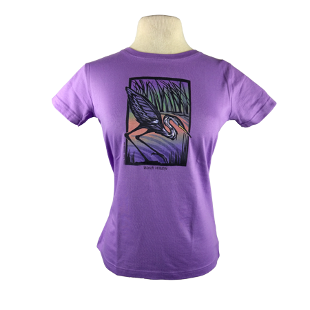 Great Blue Heron design on Women's Soft Relaxed Fit t-shirt in Lavender