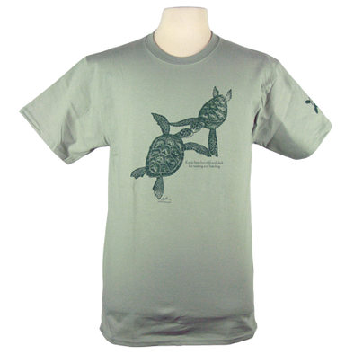 Turtles Embrace design on Men's Heavyweight t-shirt in Pale Green