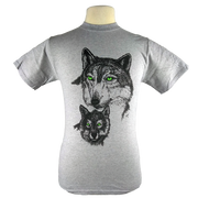 Green Eyed Wolf design on Men's Heavyweight t-shirt in Heather Grey