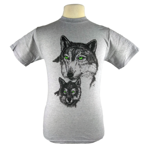 Green Eyed Wolf design on Men's Heavyweight t-shirt in Heather Grey