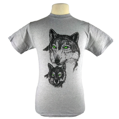 Green Eyed Wolf design on Men's Heavyweight t-shirt in Heather Grey