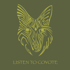 Detail of Coyote Spirit wildlife t-shirt design, featuring a stylized coyote face accompanied by the phrase "Listen to Coyote"