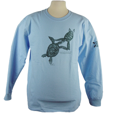 Turtles Embrace design on Men's Longsleeve shirt in Light Blue