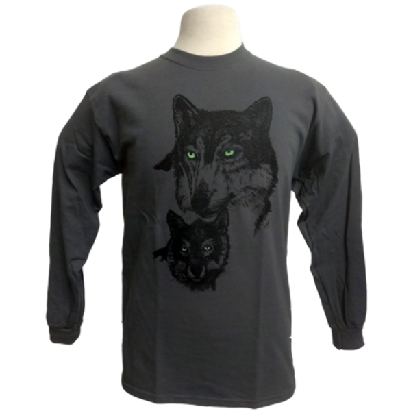 Green Eyed Wolf design on Men's Longsleeve shirt in Charcoal