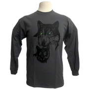 Green Eyed Wolf design on Men's Longsleeve shirt in Charcoal