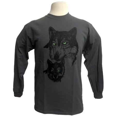 Green Eyed Wolf design on Men's Longsleeve shirt in Charcoal