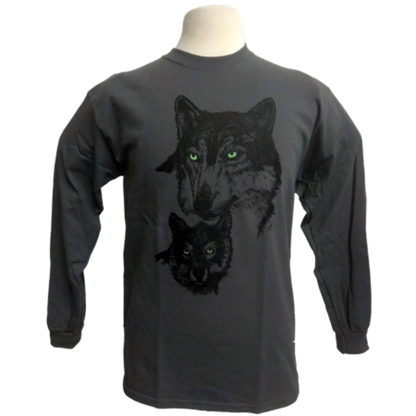 Green Eyed Wolf design on Men's Longsleeve shirt in Charcoal
