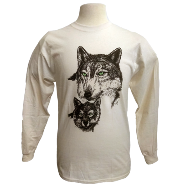Green Eyed Wolf design on Men's Longsleeve shirt in Natural
