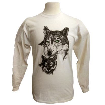 Green Eyed Wolf design on Men's Longsleeve shirt in Natural