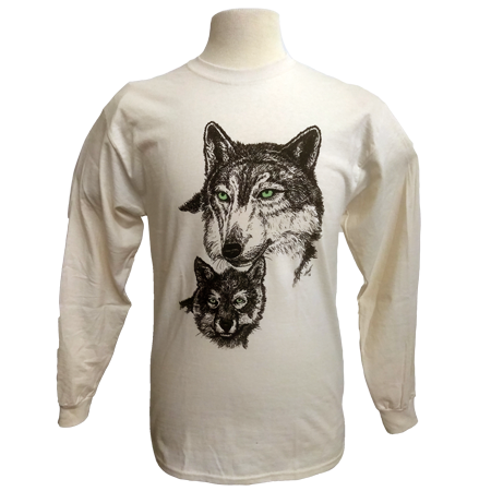 Green Eyed Wolf design on Men's Longsleeve shirt in Natural