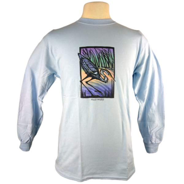 Great Blue Heron design on Men's Longsleeve shirt in Light Blue