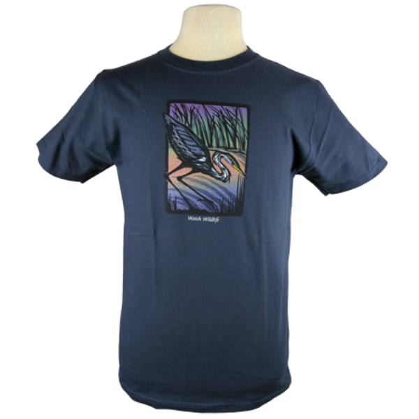 Great Blue Heron design on Men's Slim Fit Organic t-shirt in Pacific Blue