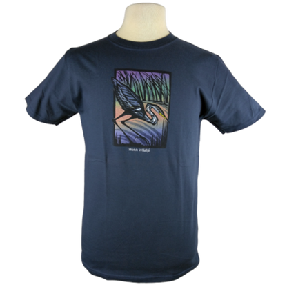Great Blue Heron design on Men's Slim Fit Organic t-shirt in Pacific Blue