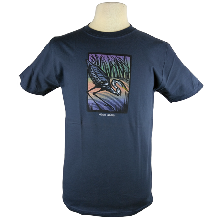 Great Blue Heron design on Men's Slim Fit Organic t-shirt in Pacific Blue