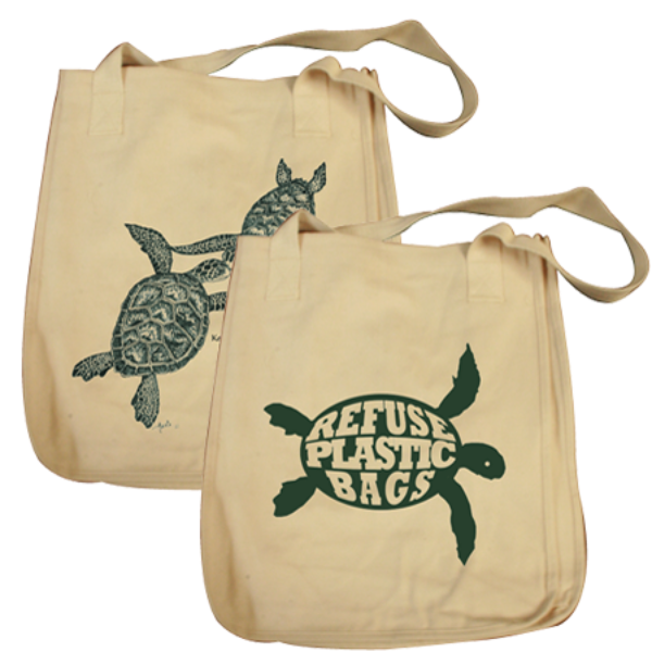 Turtles Embrace design on Tote Bag in Natural
