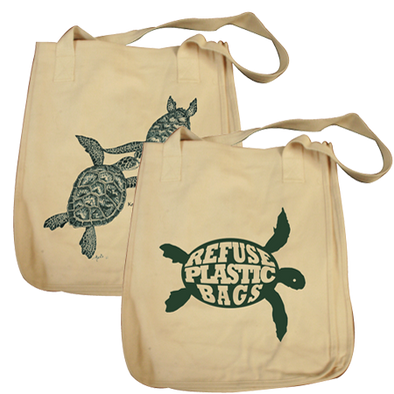 Turtles Embrace design on Tote Bag in Natural