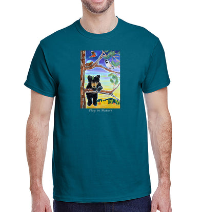 Black Bear Cub Heavyweight T-Shirt on Galapagos Blue