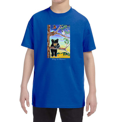 Black Bear Cub Youth T-Shirt on Royal Blue