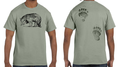 Black Bear Tracks Animal Identification in Sage Green Front and Back Printed  T Shirt