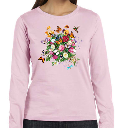 Butterfly Garden Hummingbird Monarch Dragonfly Floral T Shirt