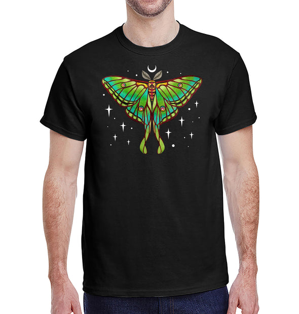 Moon Luna Moth Heavyweight Unisex T-Shirt on Black