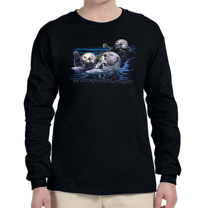 A closeup of the design for our Sea Otters environmental wildlife shirt