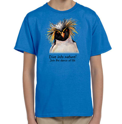 Dive Into Nature Penguin Youth T-Shirt in Iris Blue