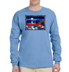 Red Canoe on Long Sleeve Heavyweight Carolina Blue T-Shirt