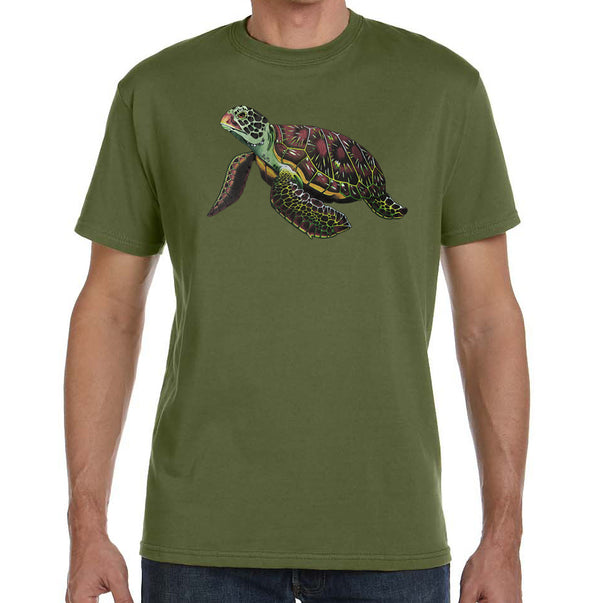 Sea Turtle Organic T-Shirt on Olive Green