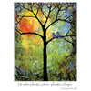 A closeup of our Sunshine wildlife shirt design showing two bluebirds in a tree accompanied by a quote from Lucy Larcom, "He who plants a tree, plants a hope"