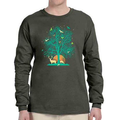 Tree of Life Long Sleeve Heavyweight T-Shirt in Dark Green